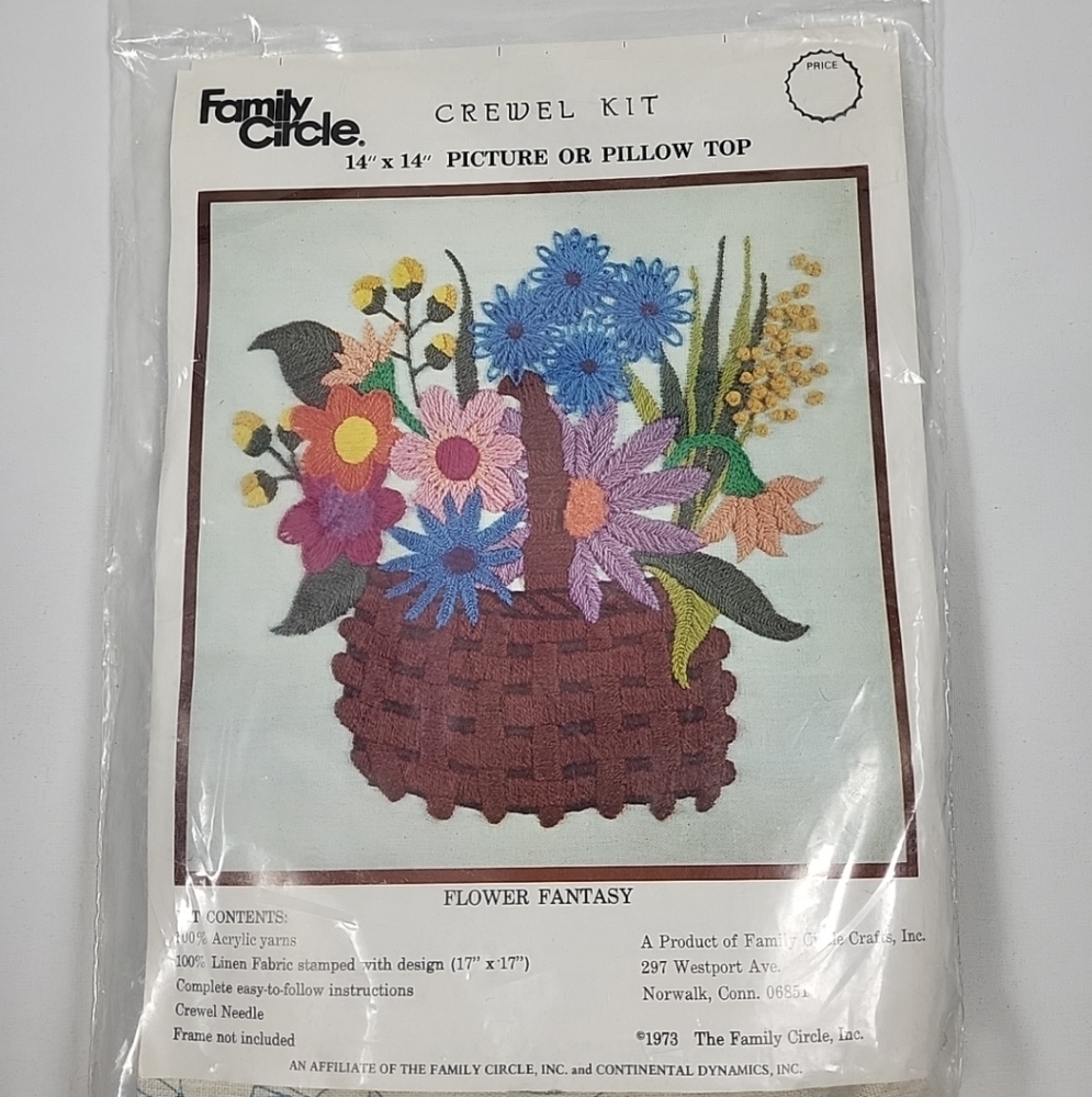 Vintage Crewel Kit Flower Fantasy Basket Design